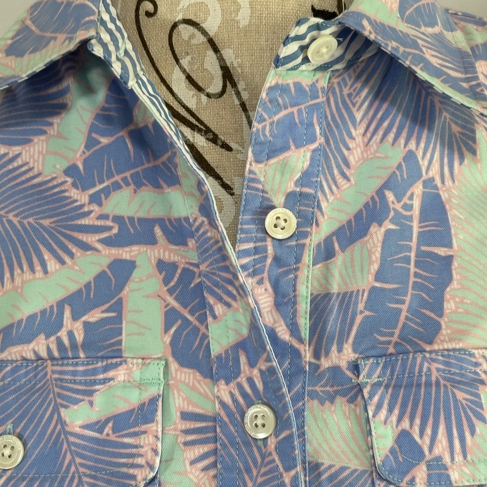 Vineyard Vines Blue and Pink Leaf Print Dress - Picture 6 of 15